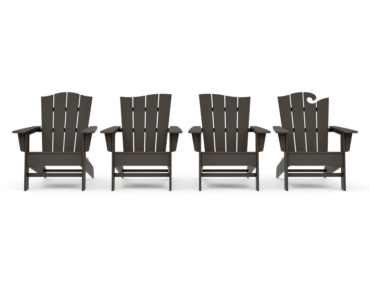 POLYWOOD Wave Collection 4-Piece Adirondack Chair Set in Vintage Coffee
