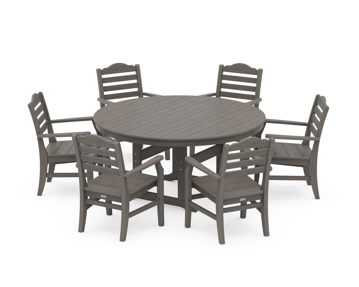 POLYWOOD Savannah 7-Piece Arm Chair Round Farmhouse Dining Set in Driftwood
