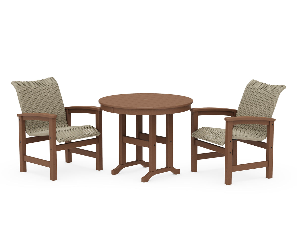 POLYWOOD Coastal Woven 3-Piece Farmhouse Dining Set in Teak / Dune Grass
