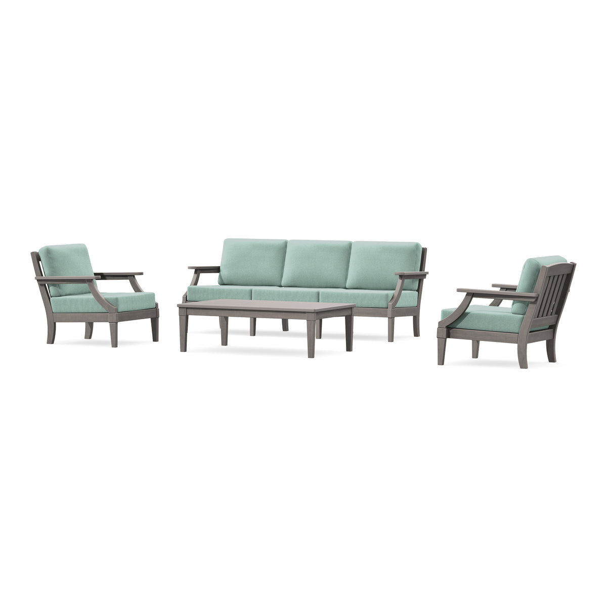 POLYWOOD PW Designer Series Estate 4-Piece Lounge Sofa Set in Driftwood / Glacier Spa