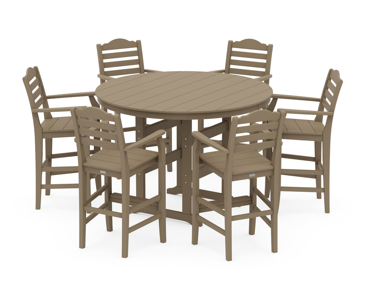 POLYWOOD Savannah 7-Piece Arm Chair Round Farmhouse Bar Set in Vintage Sahara