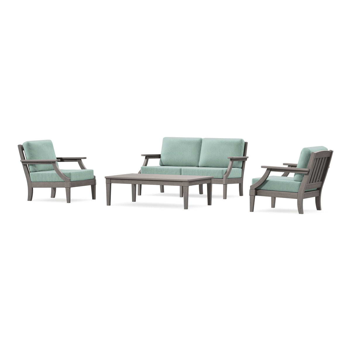 POLYWOOD PW Designer Series Estate Lounge 4-Piece Loveseat Set in Driftwood / Glacier Spa