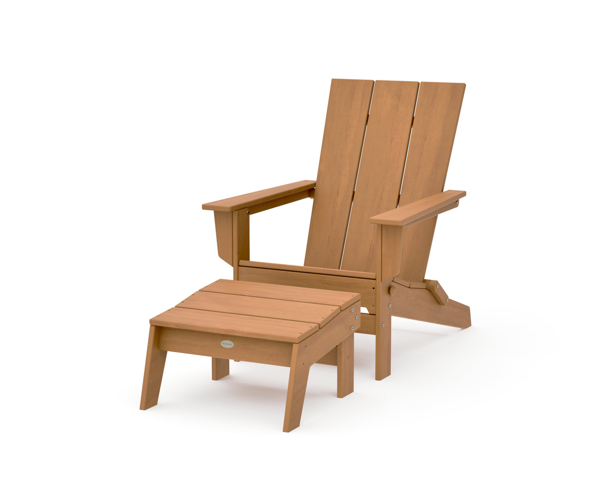 POLYWOOD Modern Studio Folding Adirondack Chair with Ottoman in Natural