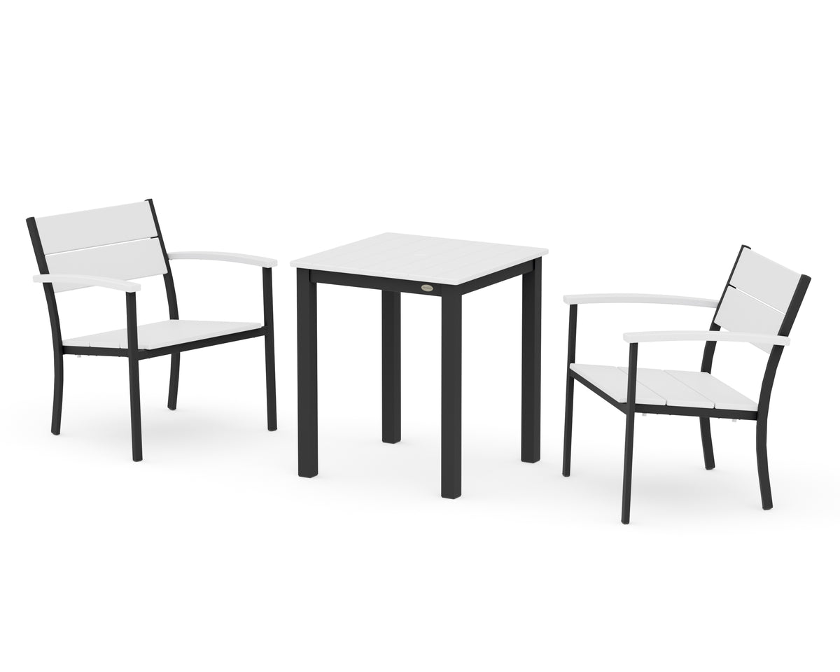 POLYWOOD Main Street 3-Piece Square Dining Set in Black / White