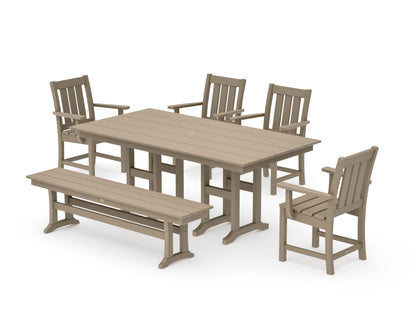 POLYWOOD Oxford 6-Piece Farmhouse Dining Set with Bench in Vintage Sahara