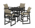 POLYWOOD EDGE Woven 5-Piece Farmhouse Bar Set with Trestle Legs in Black / Dune Grass