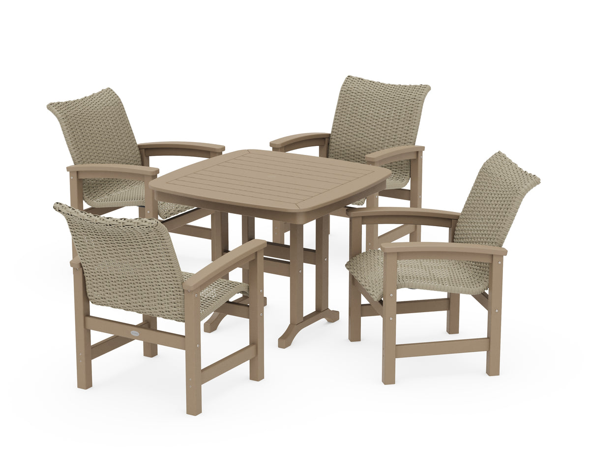 POLYWOOD Coastal Woven 5-Piece Dining Set in Vintage Sahara / Dune Grass