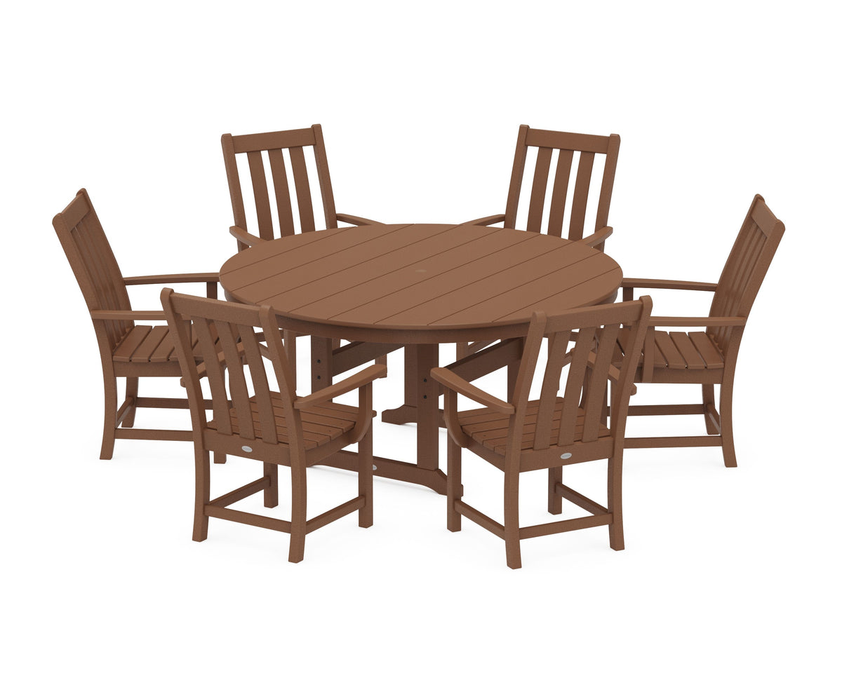 POLYWOOD Vineyard 7-Piece Arm Chair Round Farmhouse Dining Set in Teak