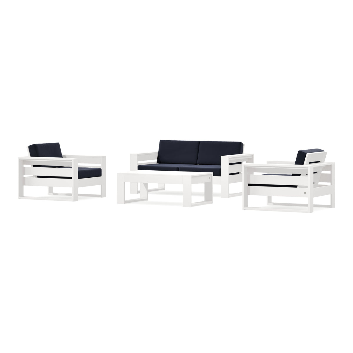 POLYWOOD PW Designer Series Latitude 4-Piece Lounge Loveseat Set in Vintage White / Navy