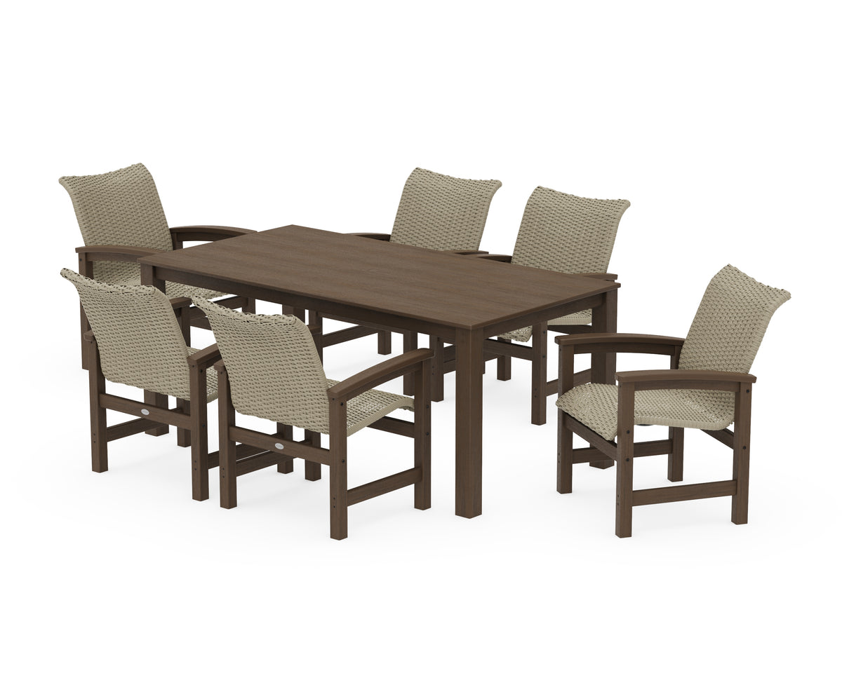 POLYWOOD Coastal Woven Arm Chair 7-Piece Parsons Dining Set in Kona / Dune Grass
