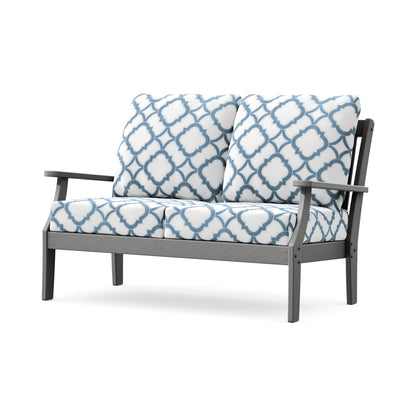 POLYWOOD Braxton Deep Seating Loveseat in Slate Grey / Trellis Sky Blue