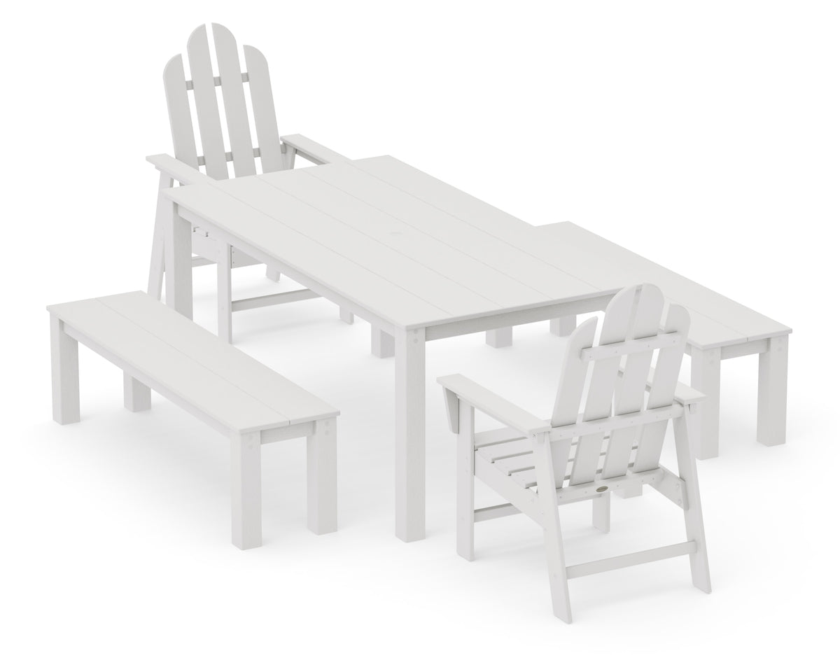 POLYWOOD Long Island 5-Piece Parsons Dining Set with Benches in Vintage White