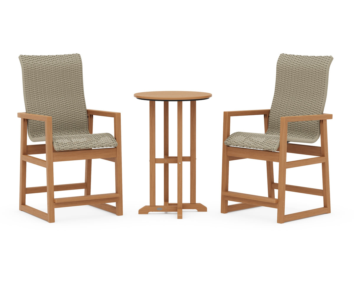 POLYWOOD EDGE Woven Highback 3-Piece Farmhouse Counter Set in Natural / Dune Grass