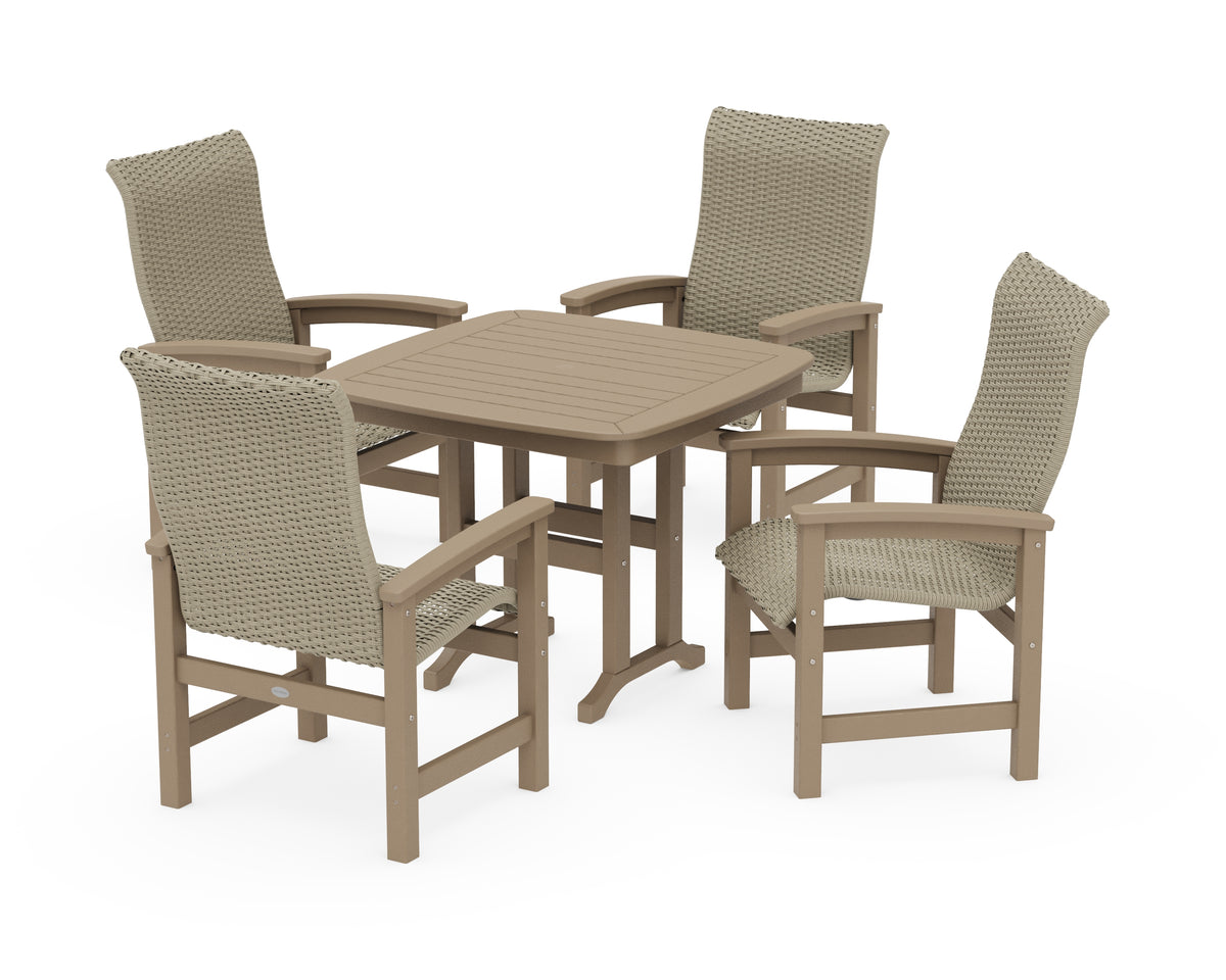 POLYWOOD Coastal Woven High-Back 5-Piece Dining Set in Vintage Sahara / Dune Grass