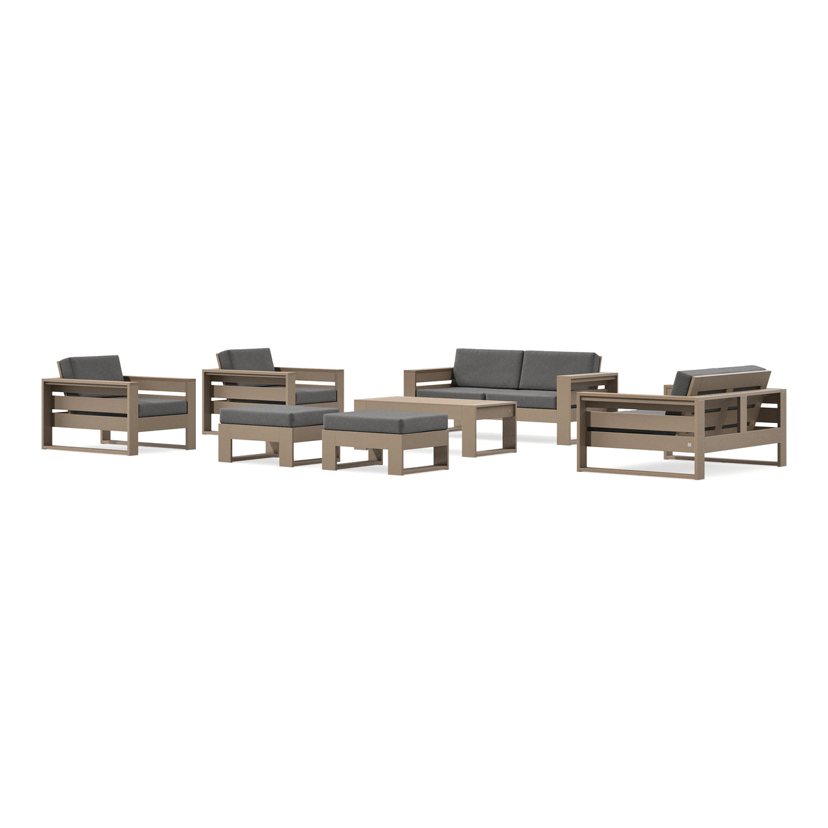 POLYWOOD PW Designer Series Latitude 7-Piece Lounge Loveseat Set in Vintage Sahara / Ash Charcoal