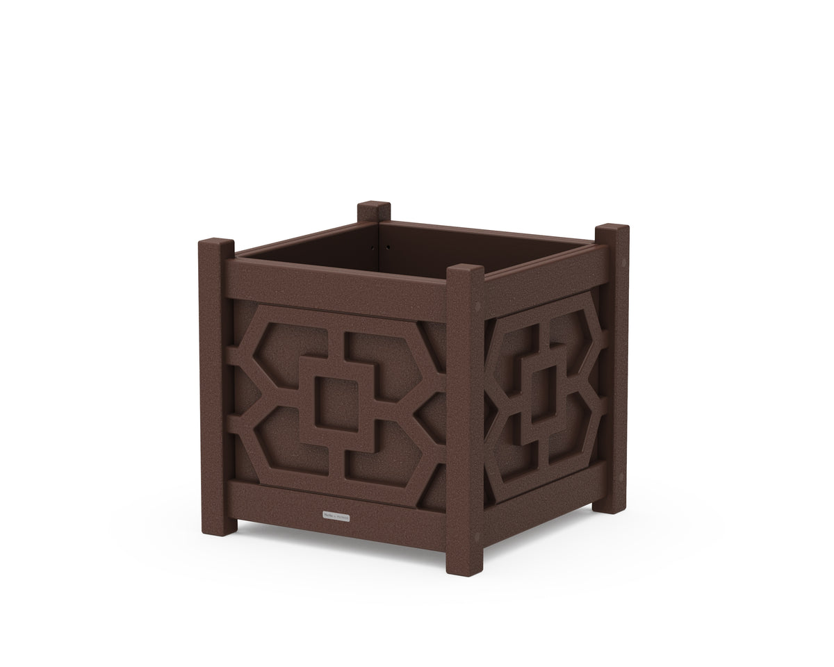 POLYWOOD Chinoiserie Large Square Planter Box in Mahogany