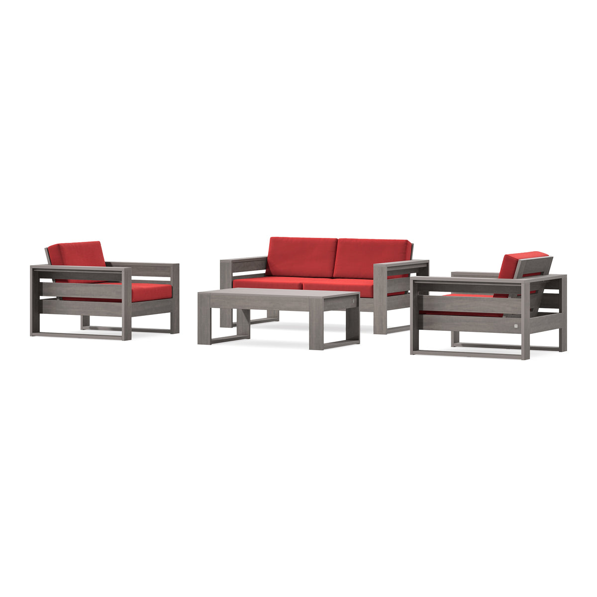 POLYWOOD PW Designer Series Latitude 4-Piece Lounge Loveseat Set in Driftwood / Crimson Linen