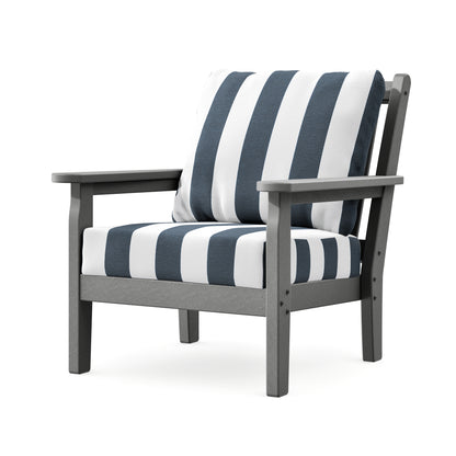 POLYWOOD Chippendale Deep Seating Chair in Slate Grey / Cabana Stripe Marine Indigo