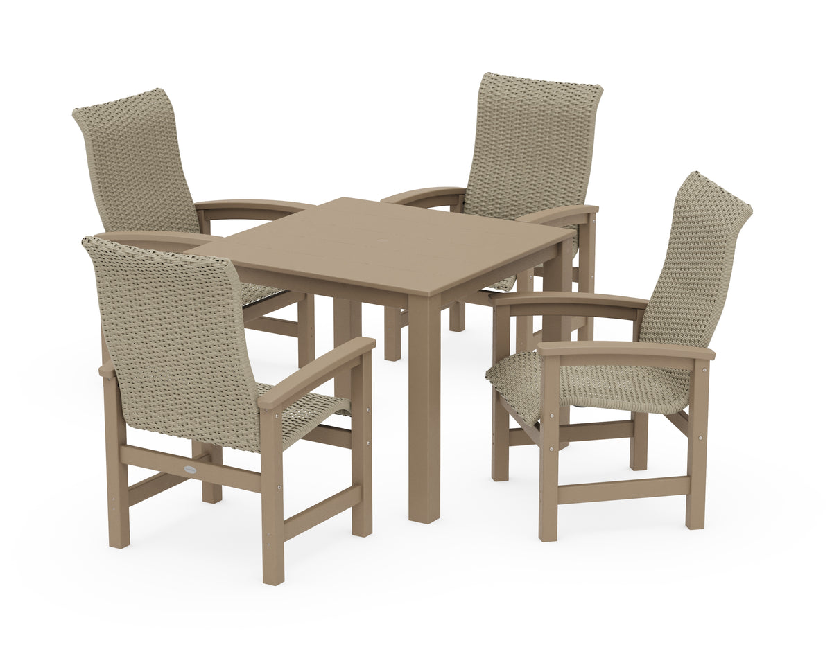 POLYWOOD Coastal Woven High-Back 5-Piece Parsons Dining Set in Vintage Sahara / Dune Grass