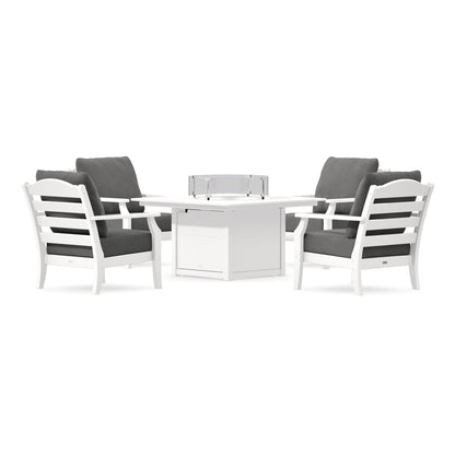 POLYWOOD Savannah 5-Piece Deep Seating Set with Fire Pit Table in White