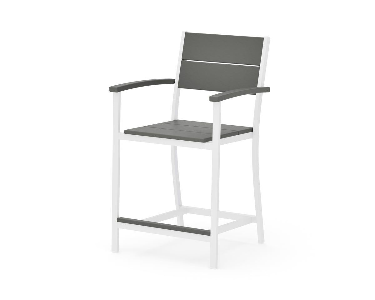 POLYWOOD Main Street Counter Arm Chair in White / Slate Grey