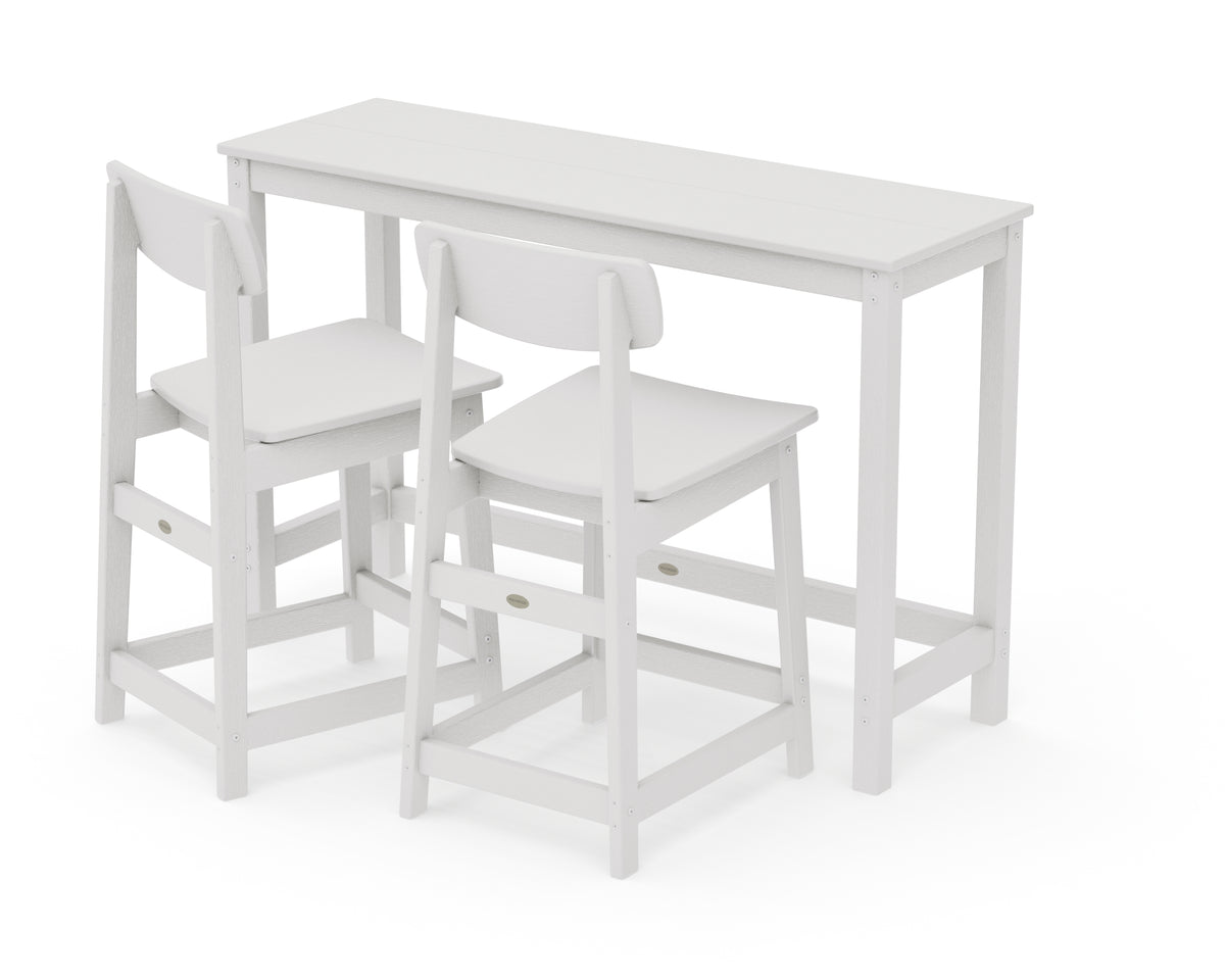 POLYWOOD Modern Studio Urban Counter Chair 3-Piece Balcony Set in Vintage White