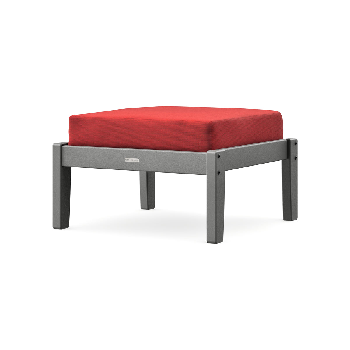 POLYWOOD Chinoiserie Deep Seating Ottoman in Slate Grey / Crimson Linen