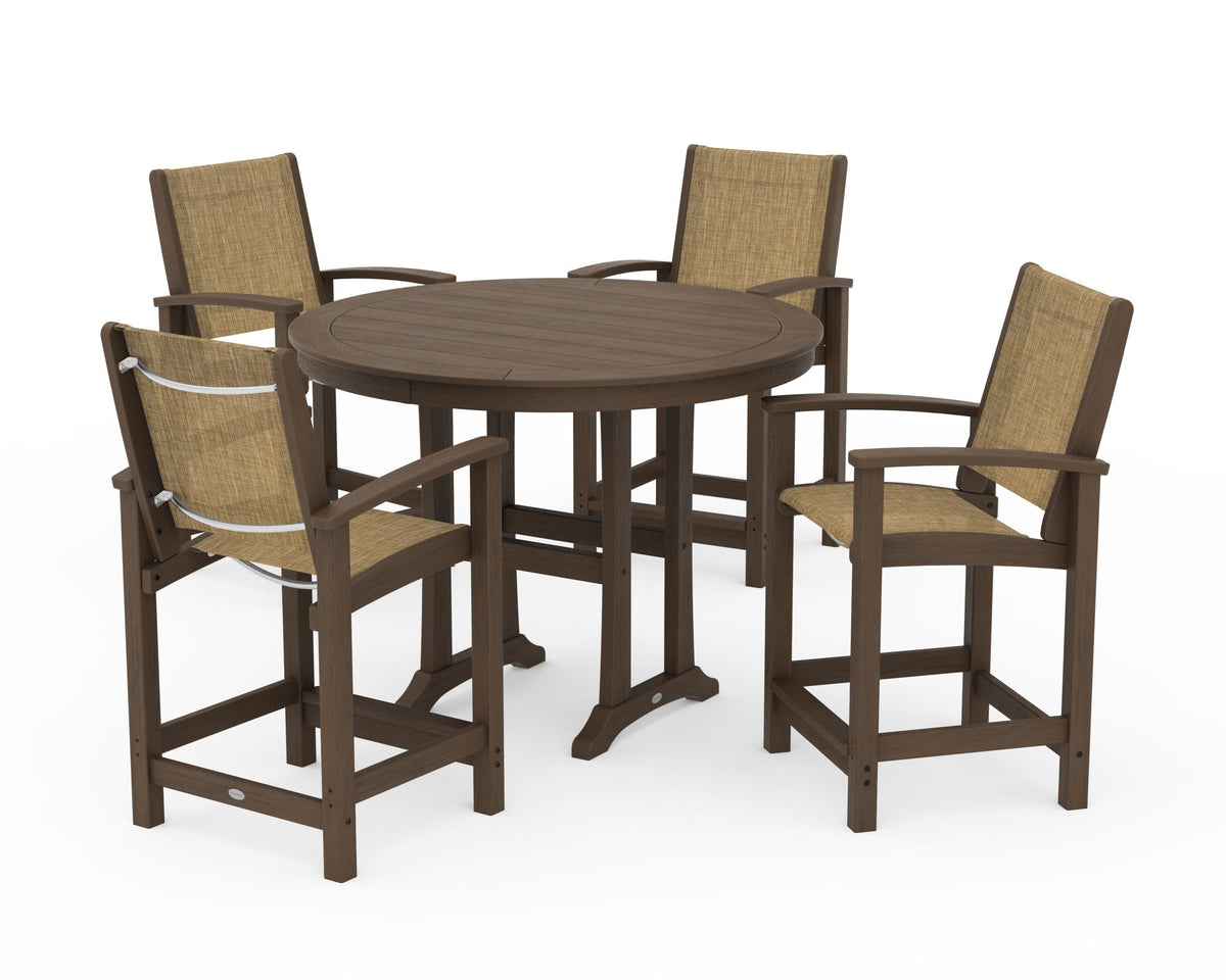 POLYWOOD Coastal 5-Piece Counter Set in Kona / Burlap