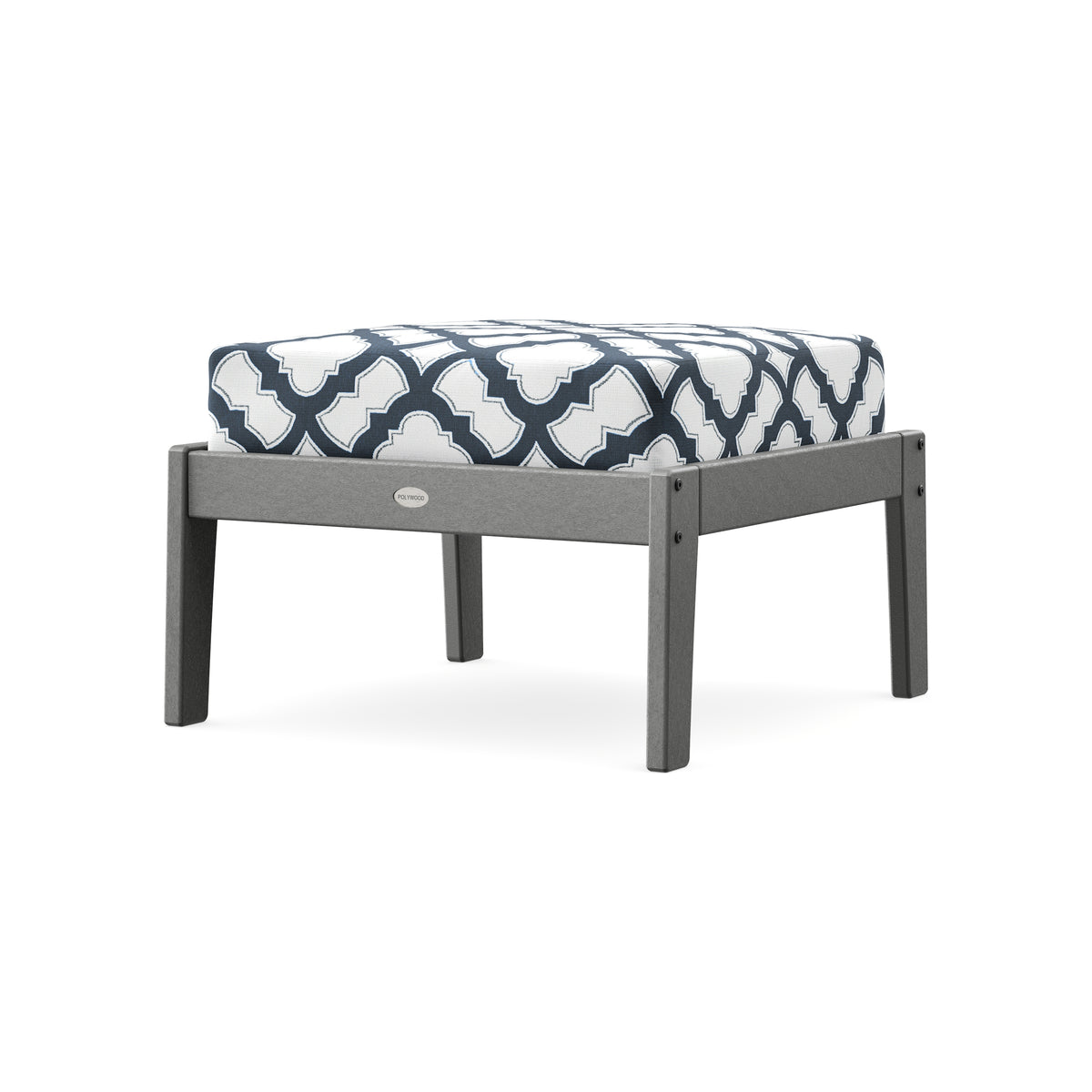 POLYWOOD Lakeside Deep Seating Ottoman in Slate Grey / Trellis Marine Indigo