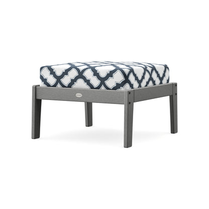 POLYWOOD Lakeside Deep Seating Ottoman in Slate Grey / Trellis Marine Indigo