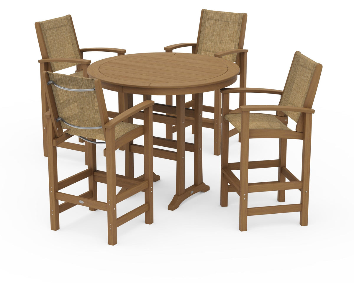 POLYWOOD Coastal 5-Piece Nautical Trestle Bar Set in Natural / Burlap