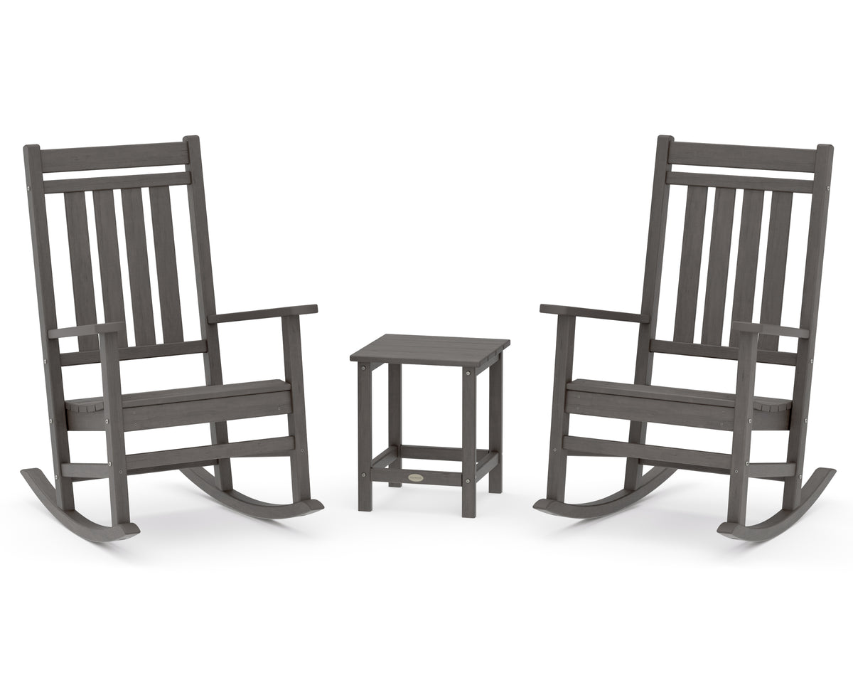POLYWOOD Estate 3-Piece Rocking Chair Set with Long Island 18" Side Table in Driftwood