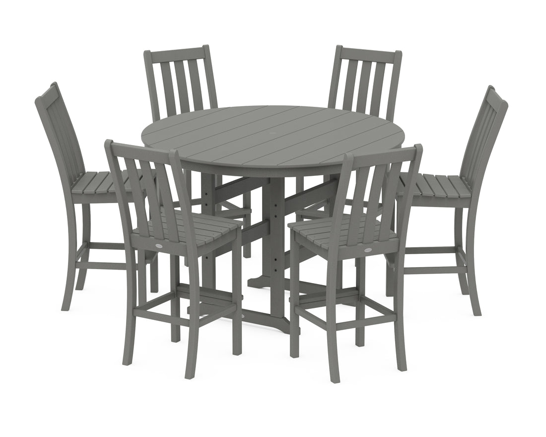POLYWOOD Vineyard 7-Piece Side Chair Round Farmhouse Bar Set in Slate Grey