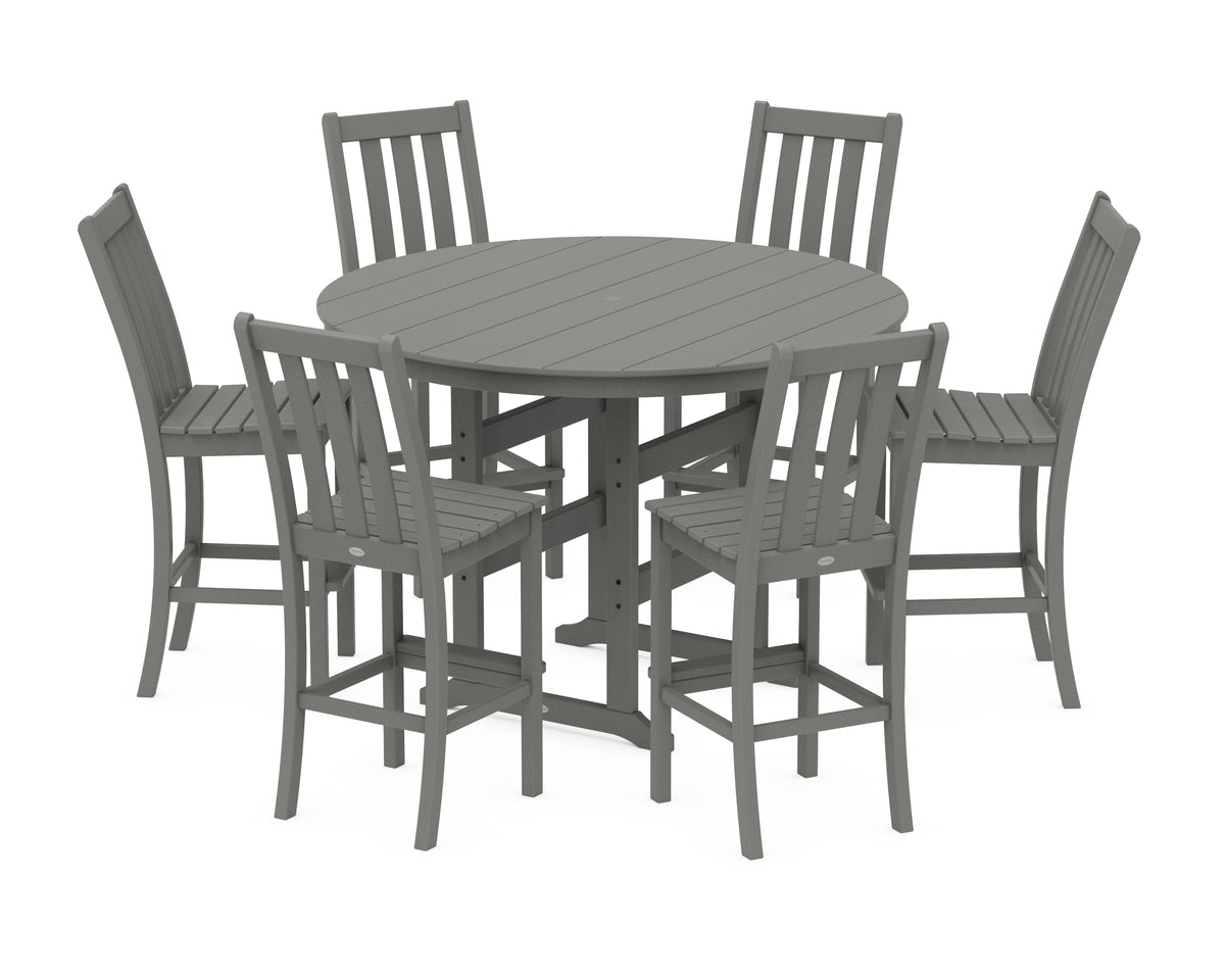 POLYWOOD Vineyard 7-Piece Side Chair Round Farmhouse Bar Set in Slate Grey