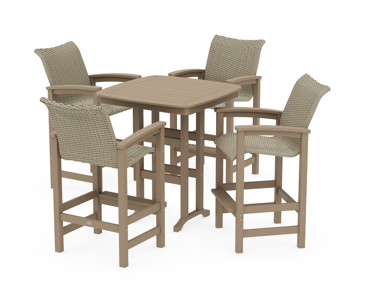 POLYWOOD Coastal Woven 5-Piece Bar Set in Vintage Sahara / Dune Grass