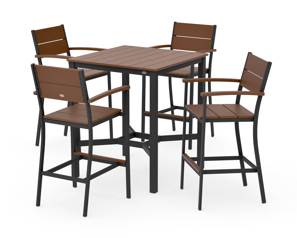 POLYWOOD Main Street 5-Piece Bar Set in Black / Teak