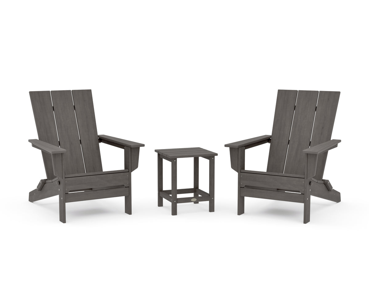 POLYWOOD 3-Piece Modern Studio Folding Adirondack Set in Driftwood
