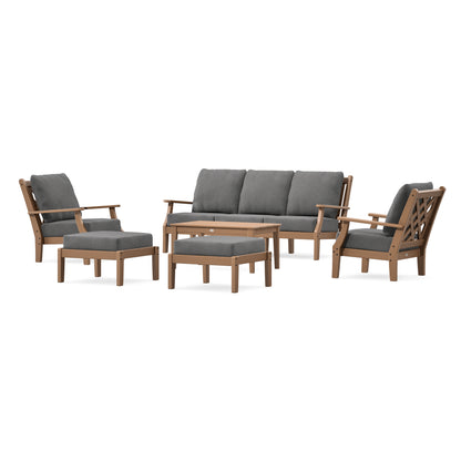 POLYWOOD Country Living Wovendale 6-Piece Lounge Sofa Set in Teak