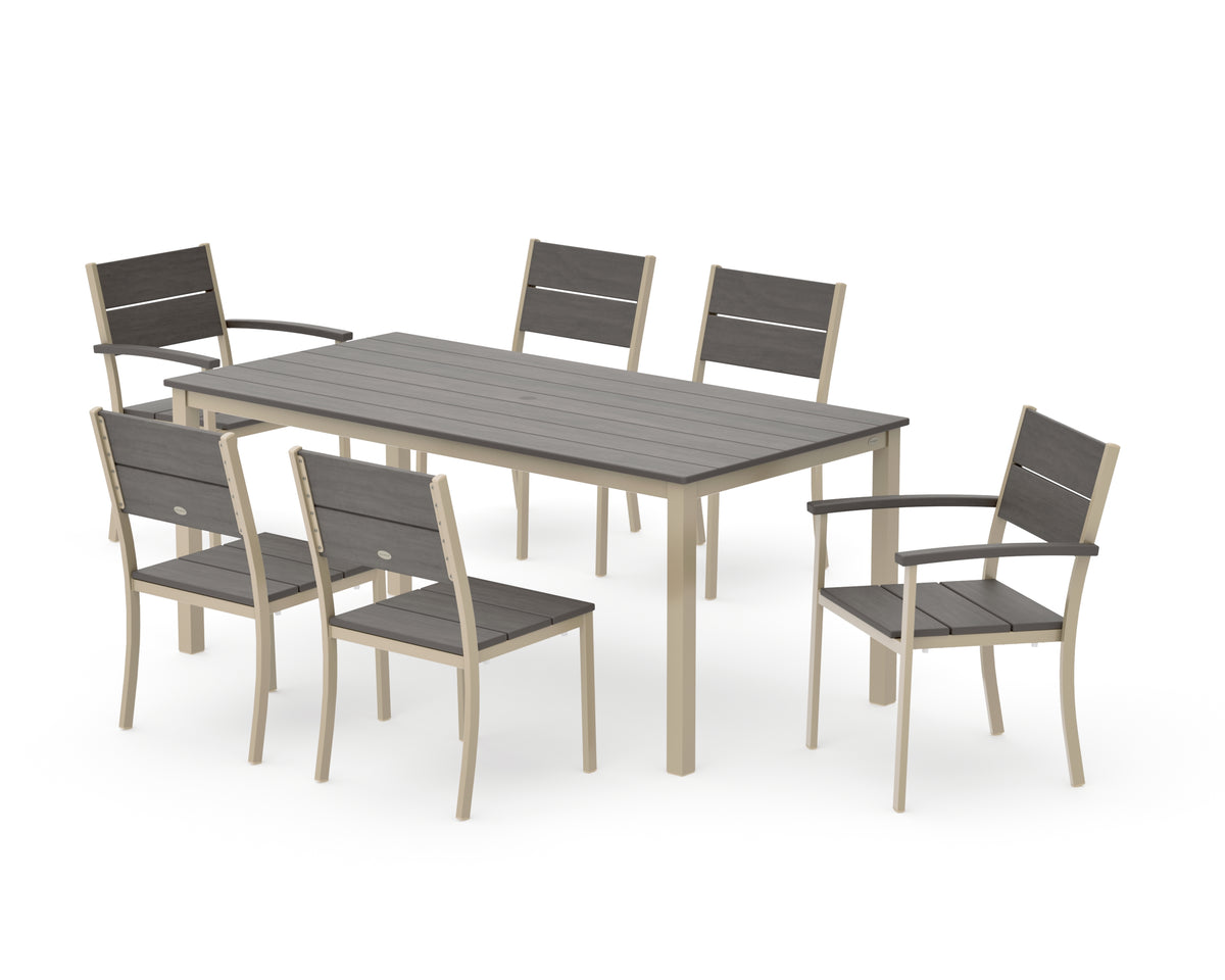 POLYWOOD Main Street 7-Piece Dining Set with Main Street 36" x 72" Dining Table in Sand / Driftwood