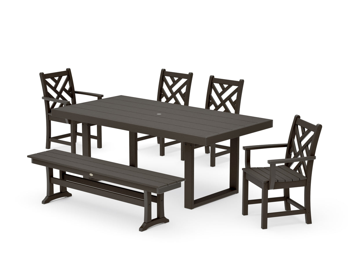 POLYWOOD Chippendale 6-Piece Dining Set with Bench - 39" x 78" Table in Vintage Coffee