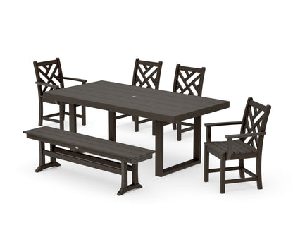 POLYWOOD Chippendale 6-Piece Dining Set with Bench - 39" x 78" Table in Vintage Coffee