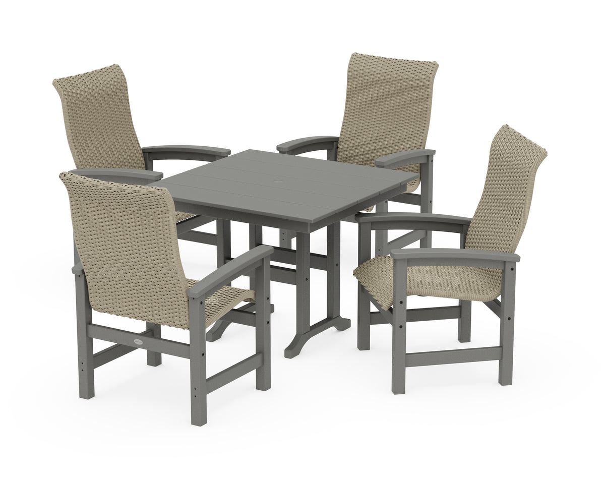 POLYWOOD Coastal Woven High-Back 5-Piece Farmhouse Dining Set in Slate Grey / Dune Grass