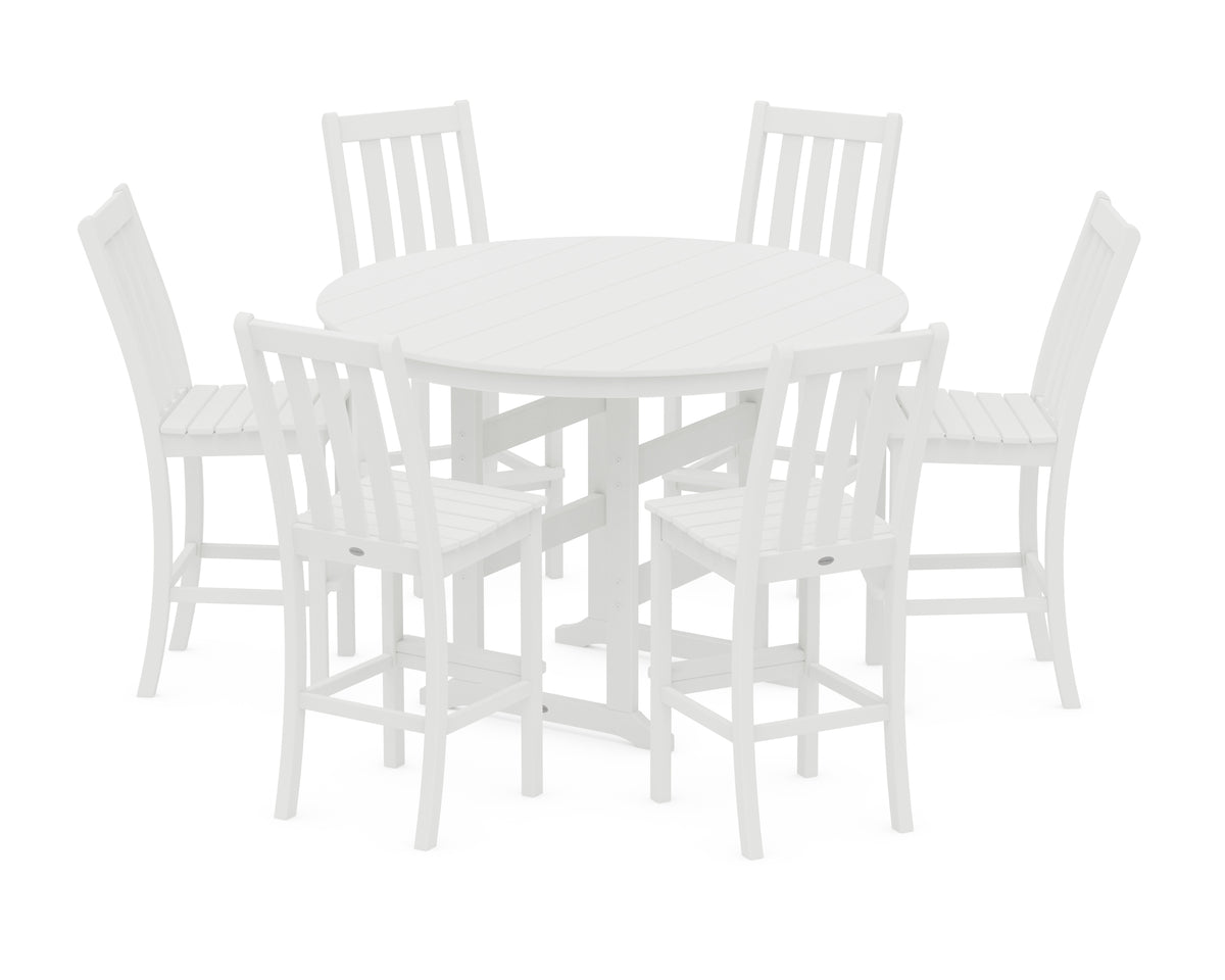 POLYWOOD Vineyard 7-Piece Side Chair Round Farmhouse Bar Set in White