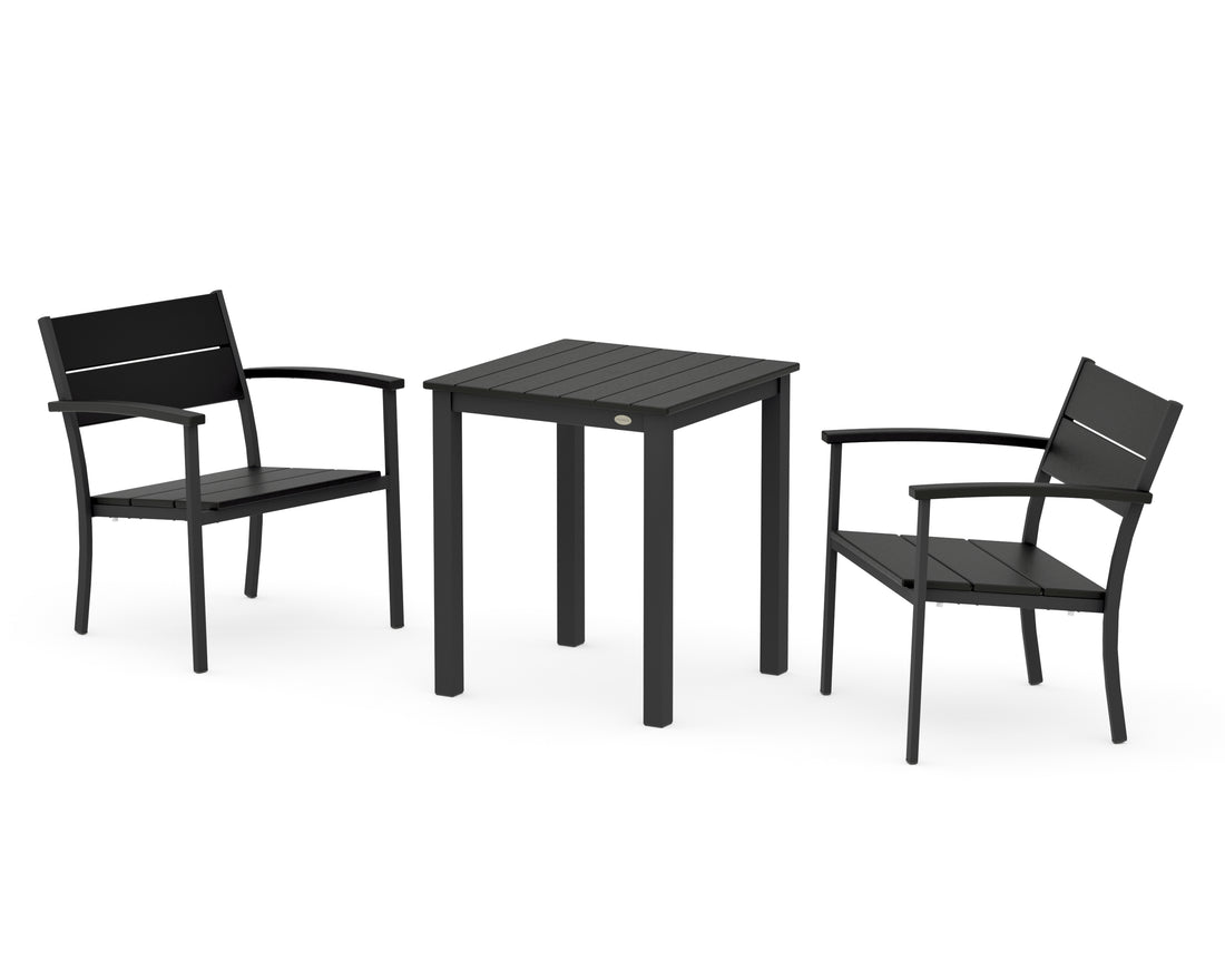 POLYWOOD Main Street 3-Piece Square Dining Set in Black / Black