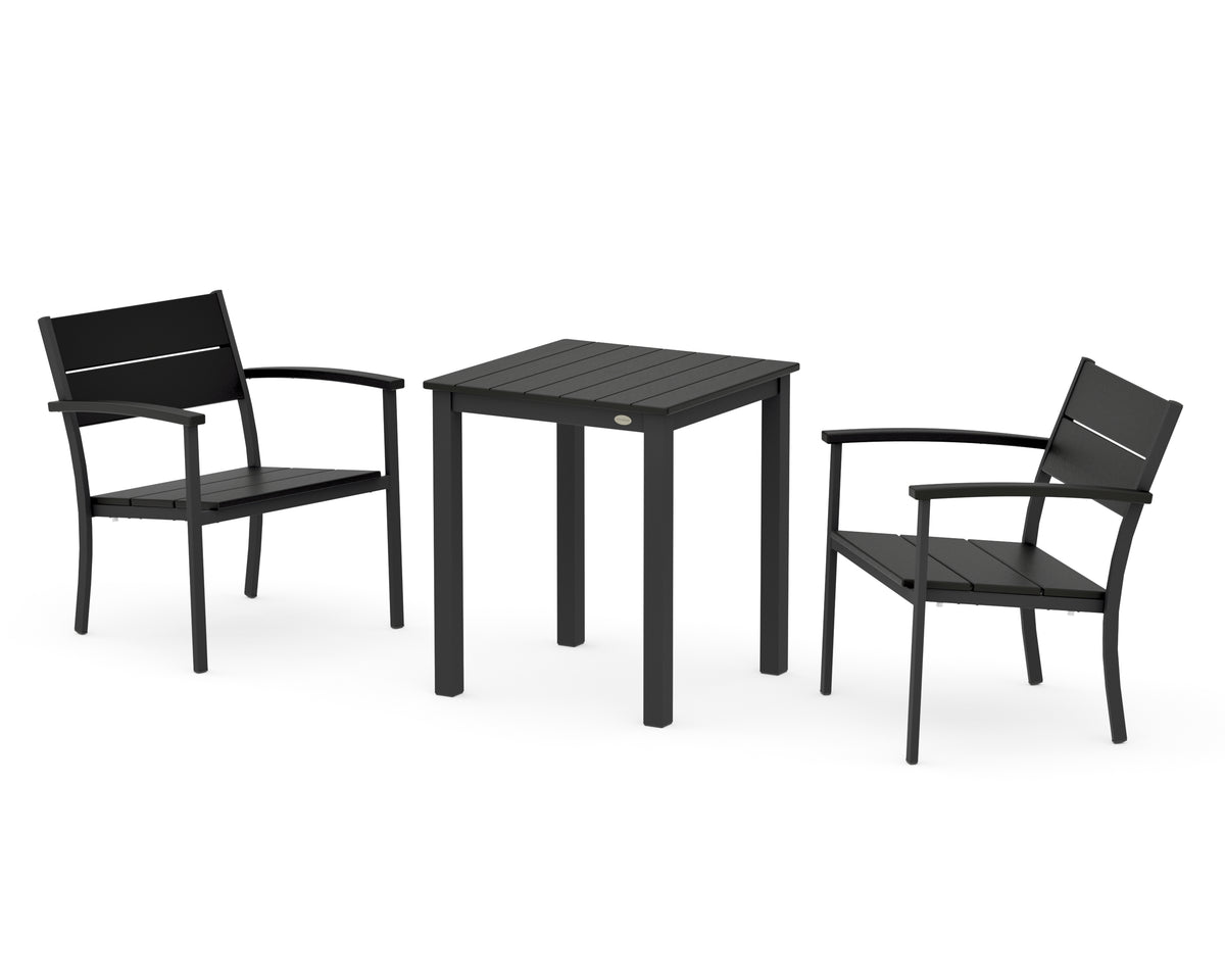 POLYWOOD Main Street 3-Piece Square Dining Set in Black / Black