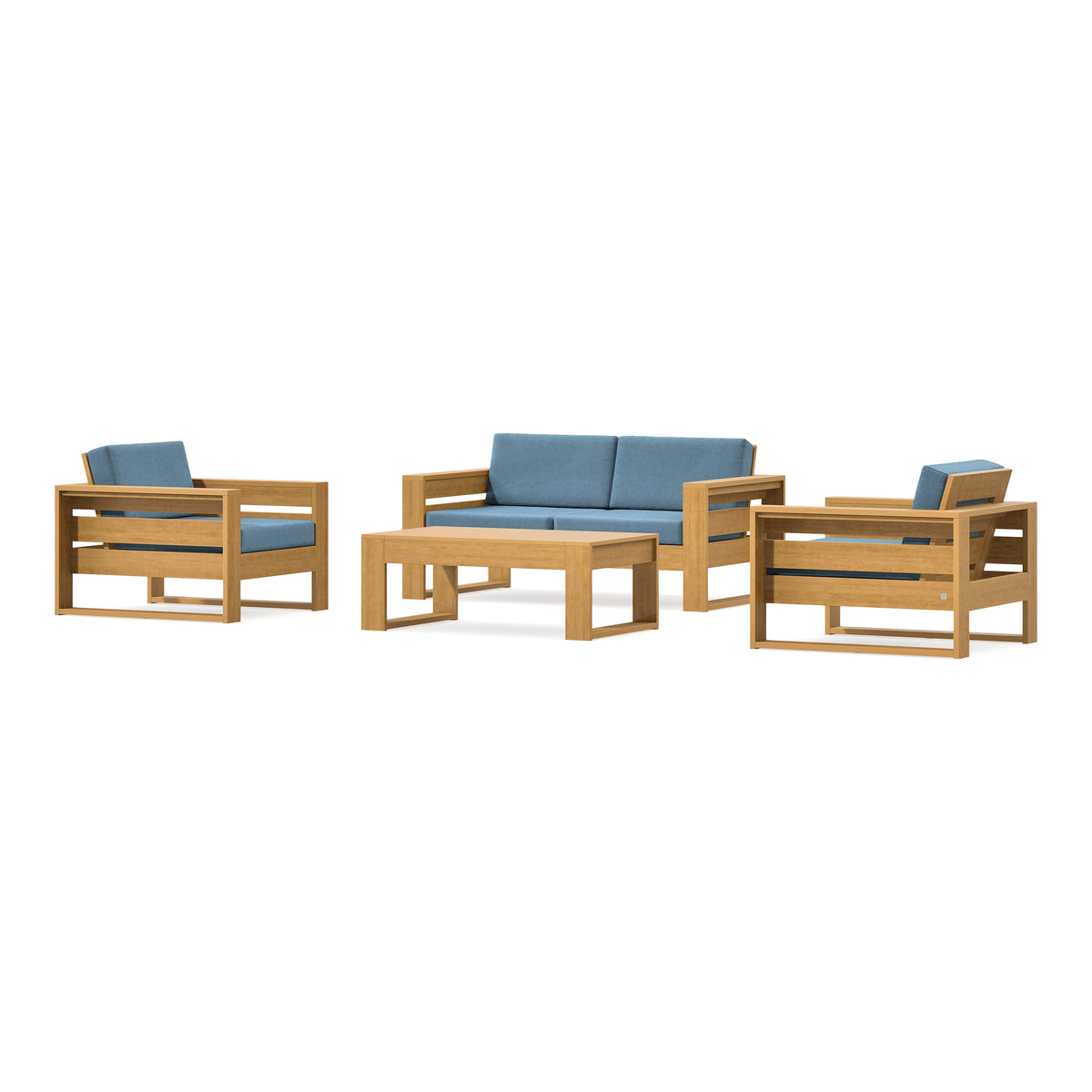 POLYWOOD PW Designer Series Latitude 4-Piece Lounge Loveseat Set in Natural / Sky Blue