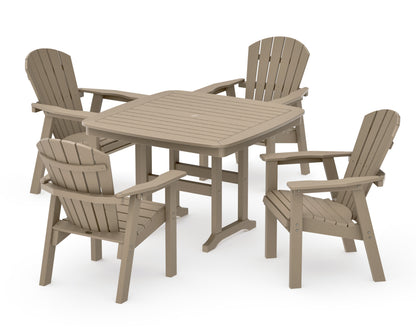 POLYWOOD Seashell 5-Piece Dining Set with Trestle Legs - 44" Table in Vintage Sahara