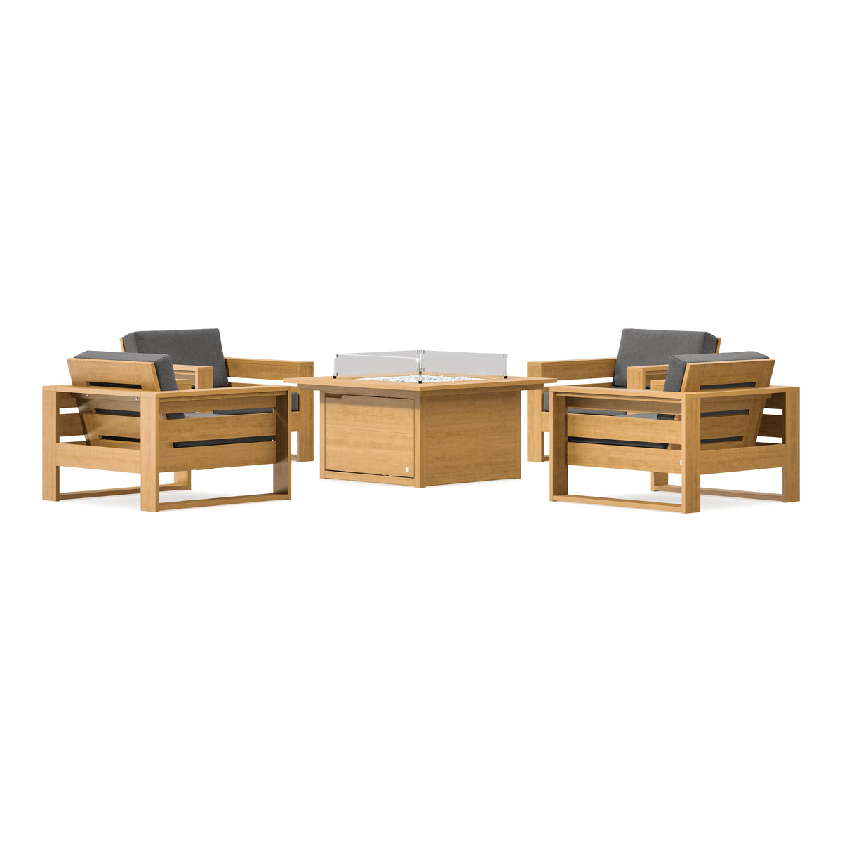 POLYWOOD PW Designer Series Latitude 5-Piece Lounge Fire Table Set in Natural / Ash Charcoal