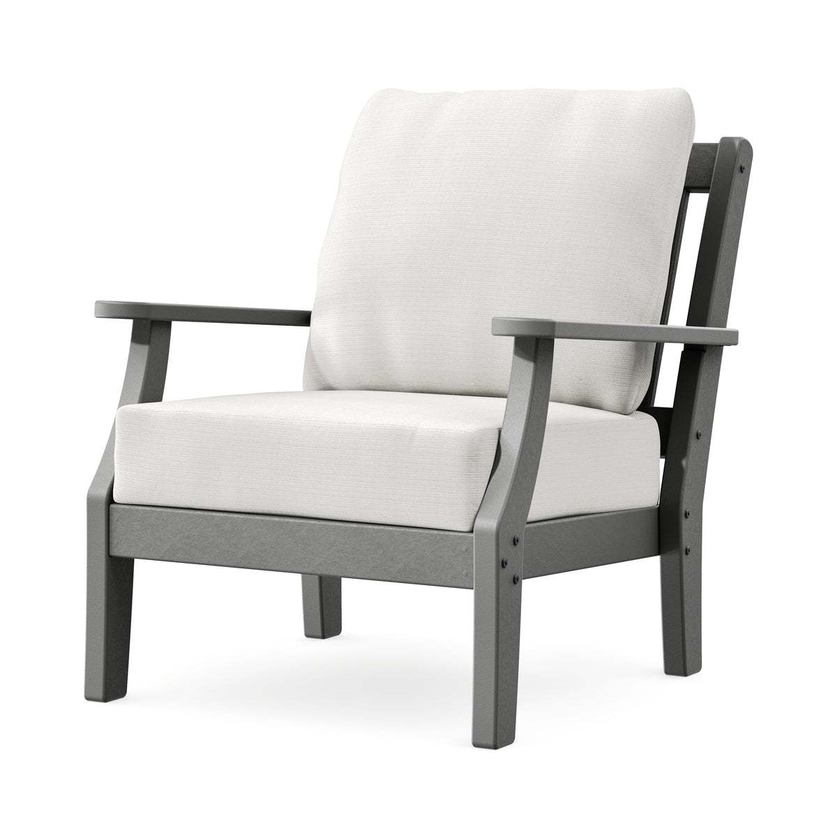 POLYWOOD Chinoiserie Deep Seating Chair in Slate Grey / Natural Linen