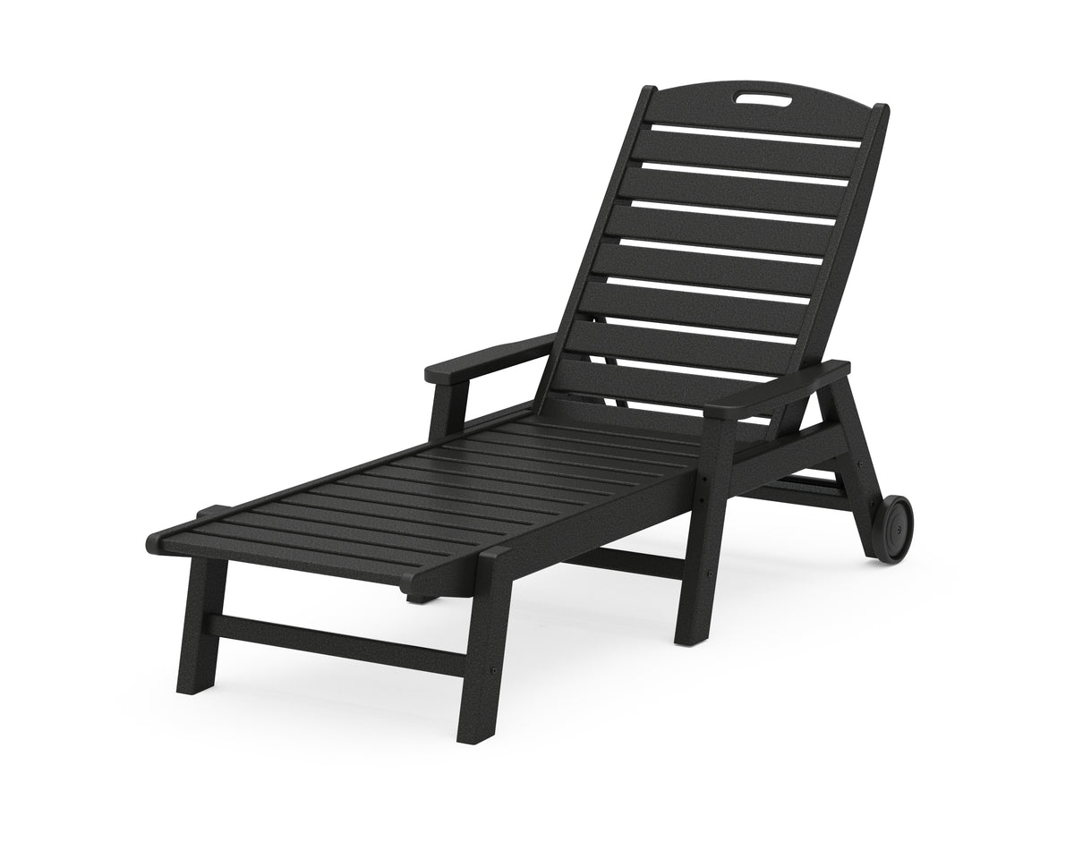 POLYWOOD Nautical Chaise with Arms &amp; Wheels in Black